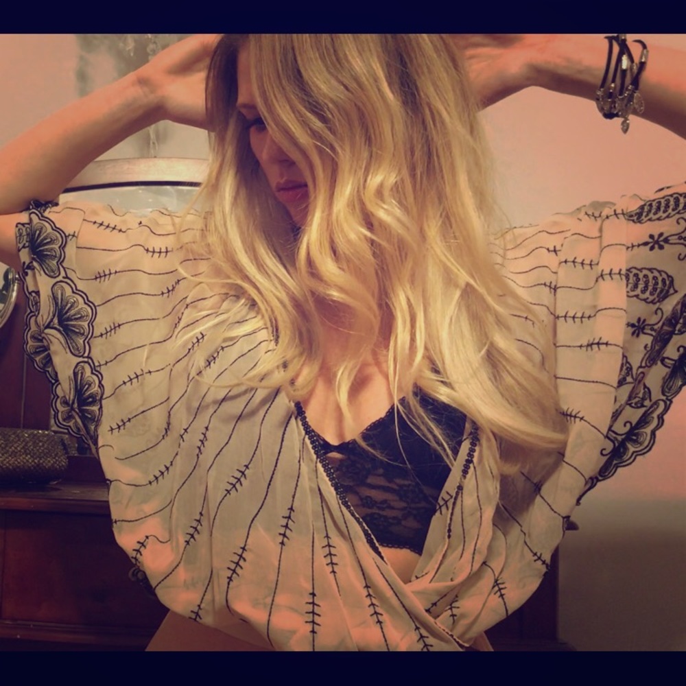 Sheer wrap shirt with sequins